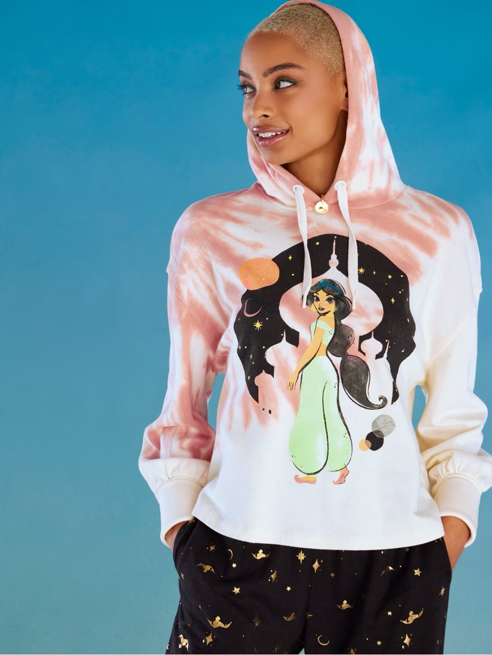 Disney Store‎ Princess Jasmin Peach & Ivory Tie-Dye Hooded Sweatshirt Size 1X